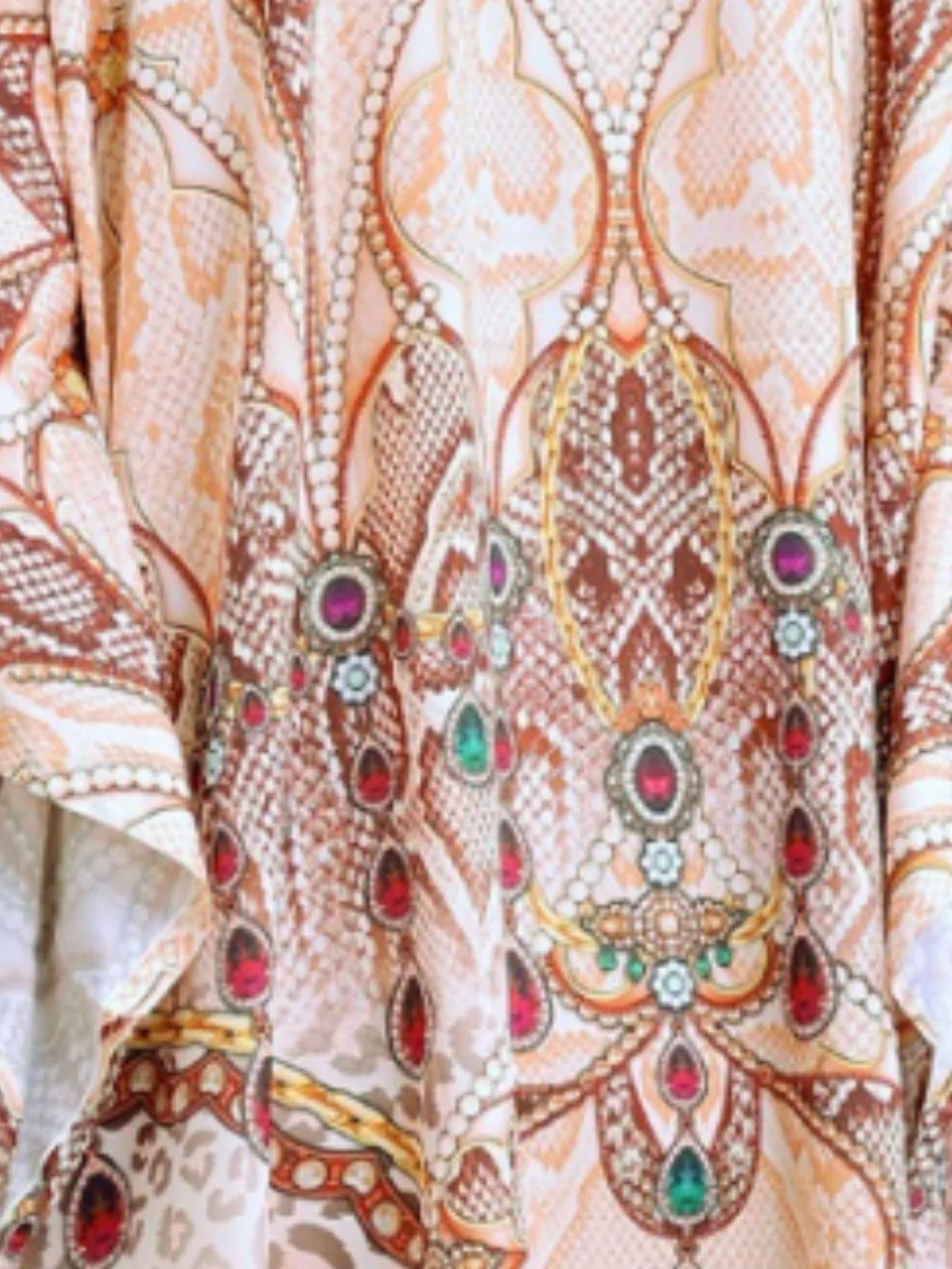 Odette Brown Silk Blend Printed Kaftan For Women - Image 5