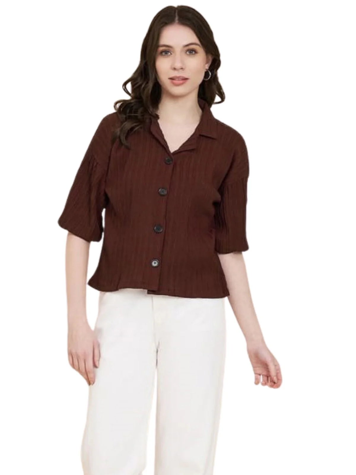 Odette Brown Sugarcane Solid Shirt For Women - Image 2