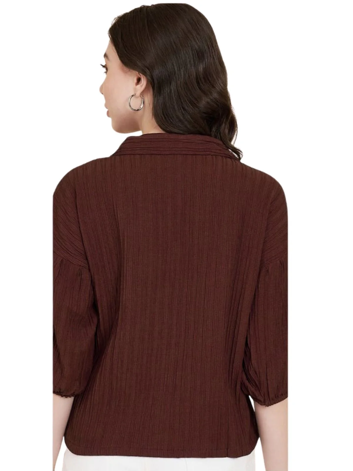 Odette Brown Sugarcane Solid Shirt For Women - Image 3