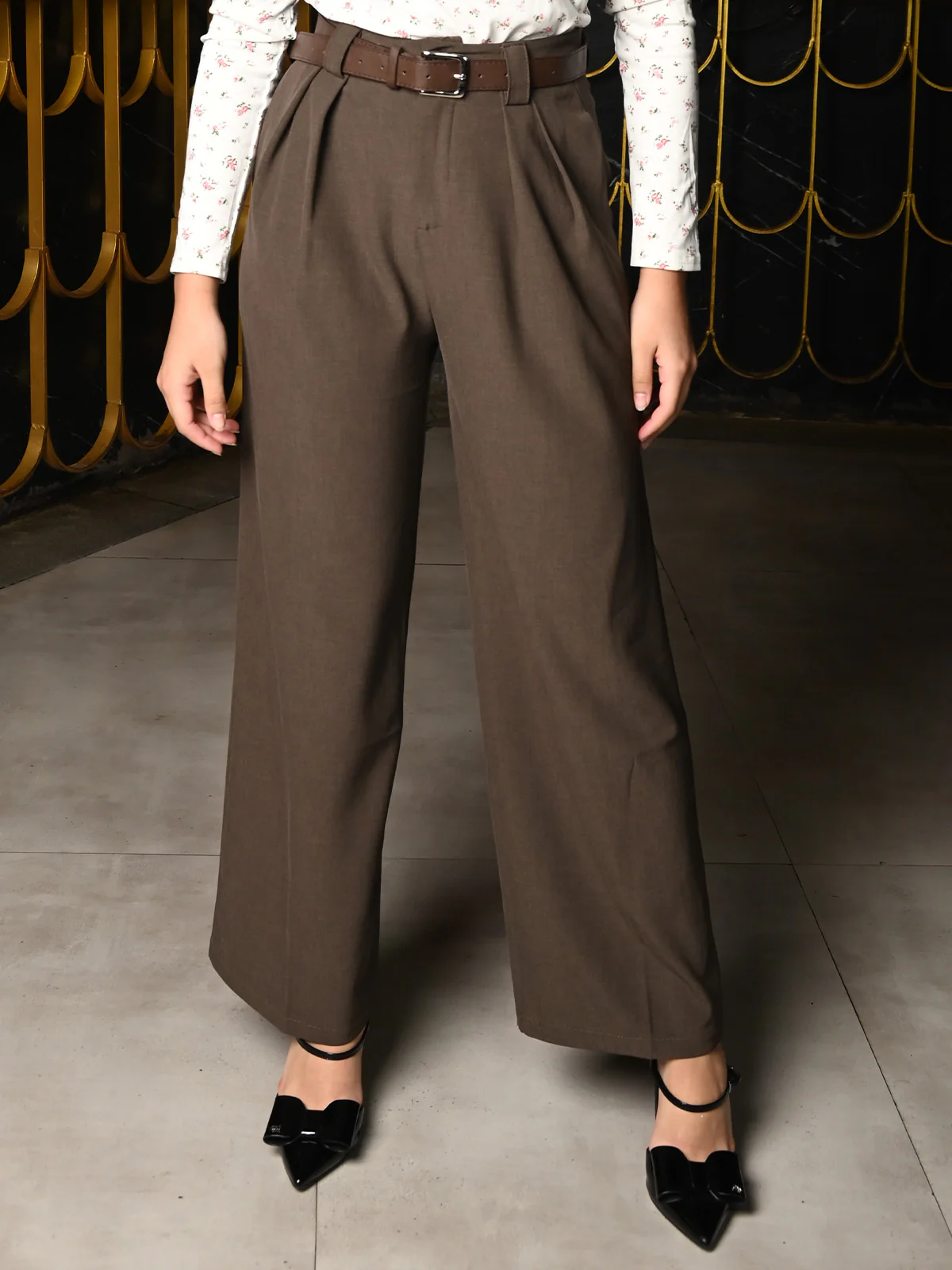 Odette Brown Suiting Fabric Solid Trouser For Women - Image 2