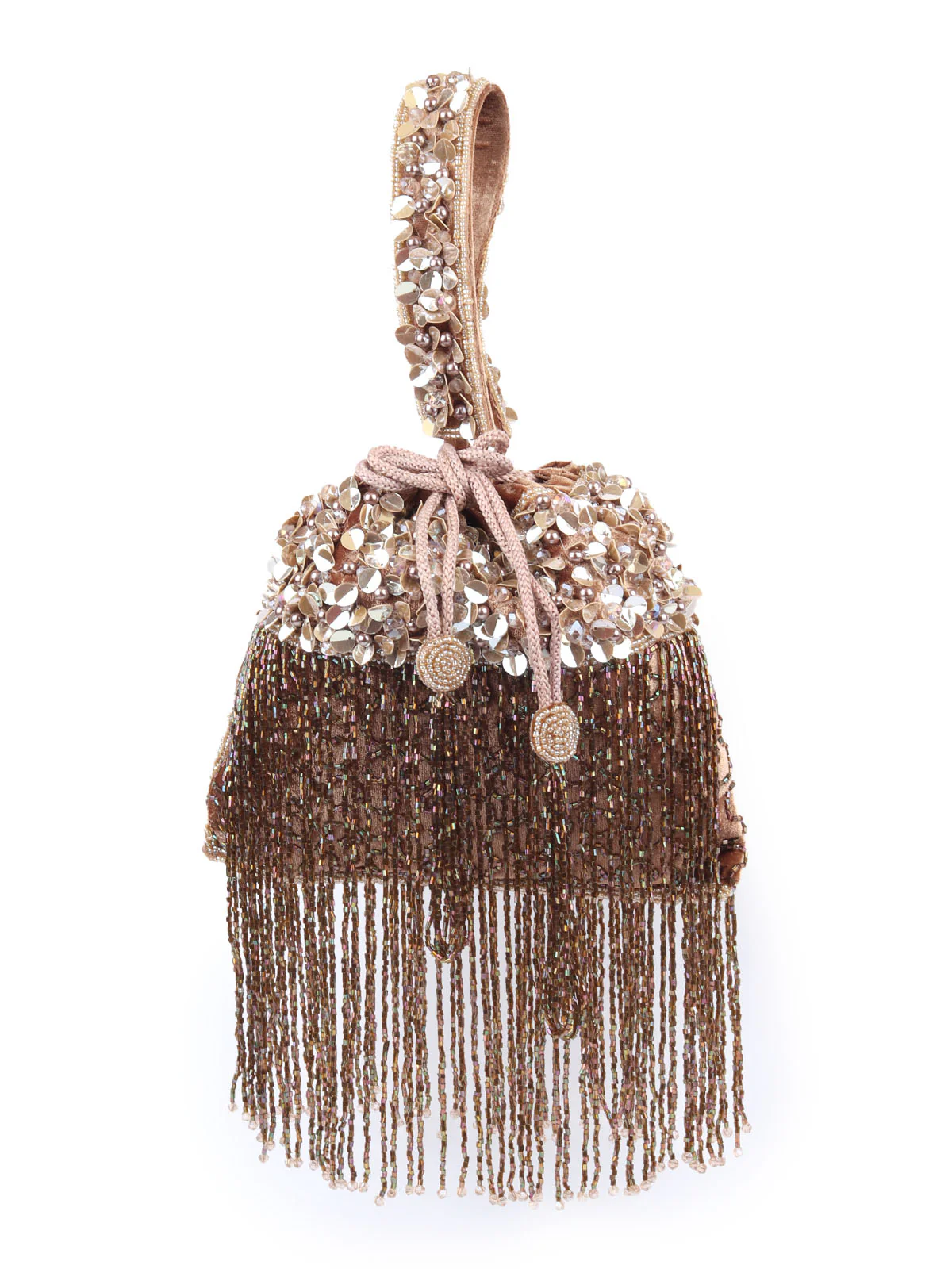 Odette Brown Velvet Embellished Potli For Women - Image 3