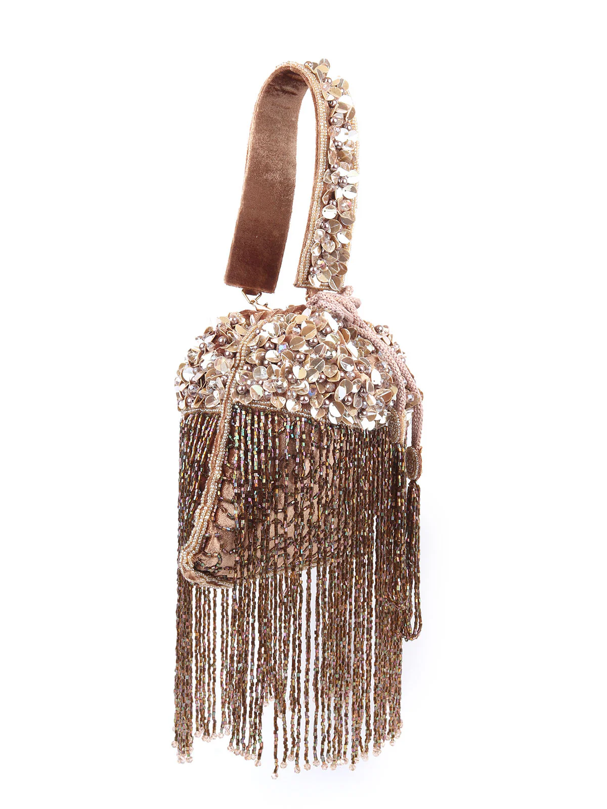 Odette Brown Velvet Embellished Potli For Women - Image 4
