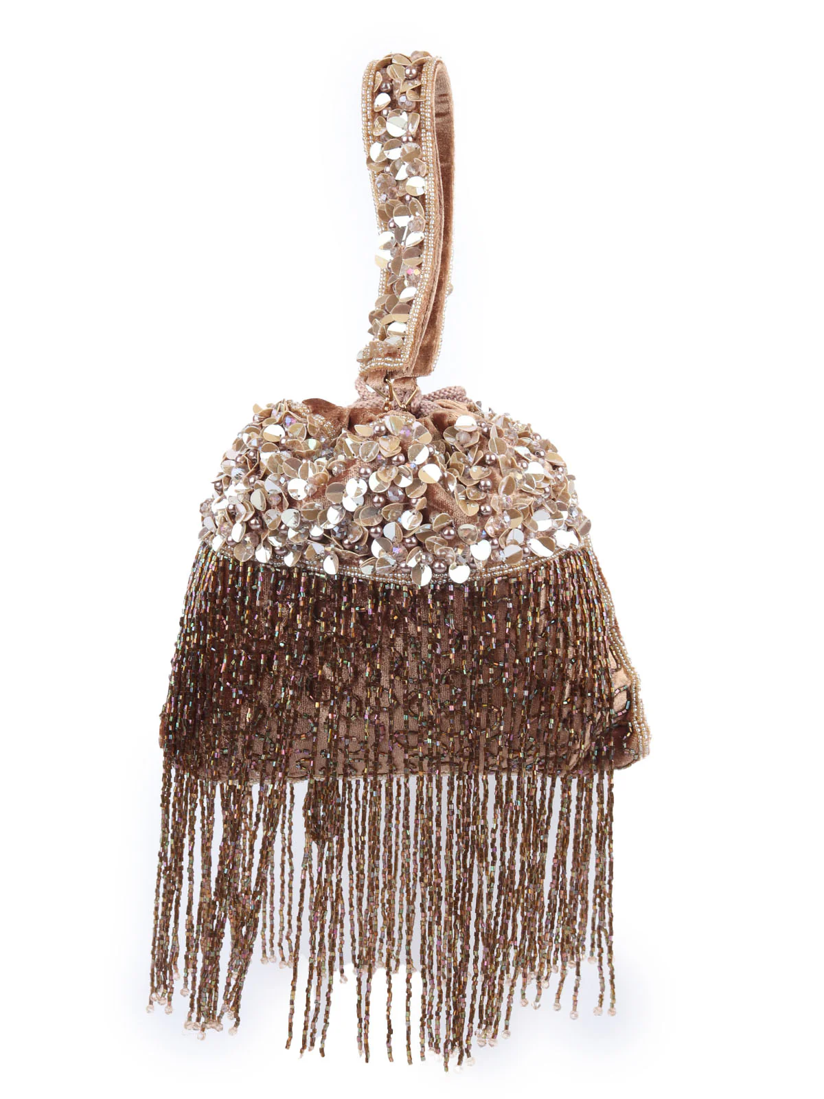 Odette Brown Velvet Embellished Potli For Women - Image 5