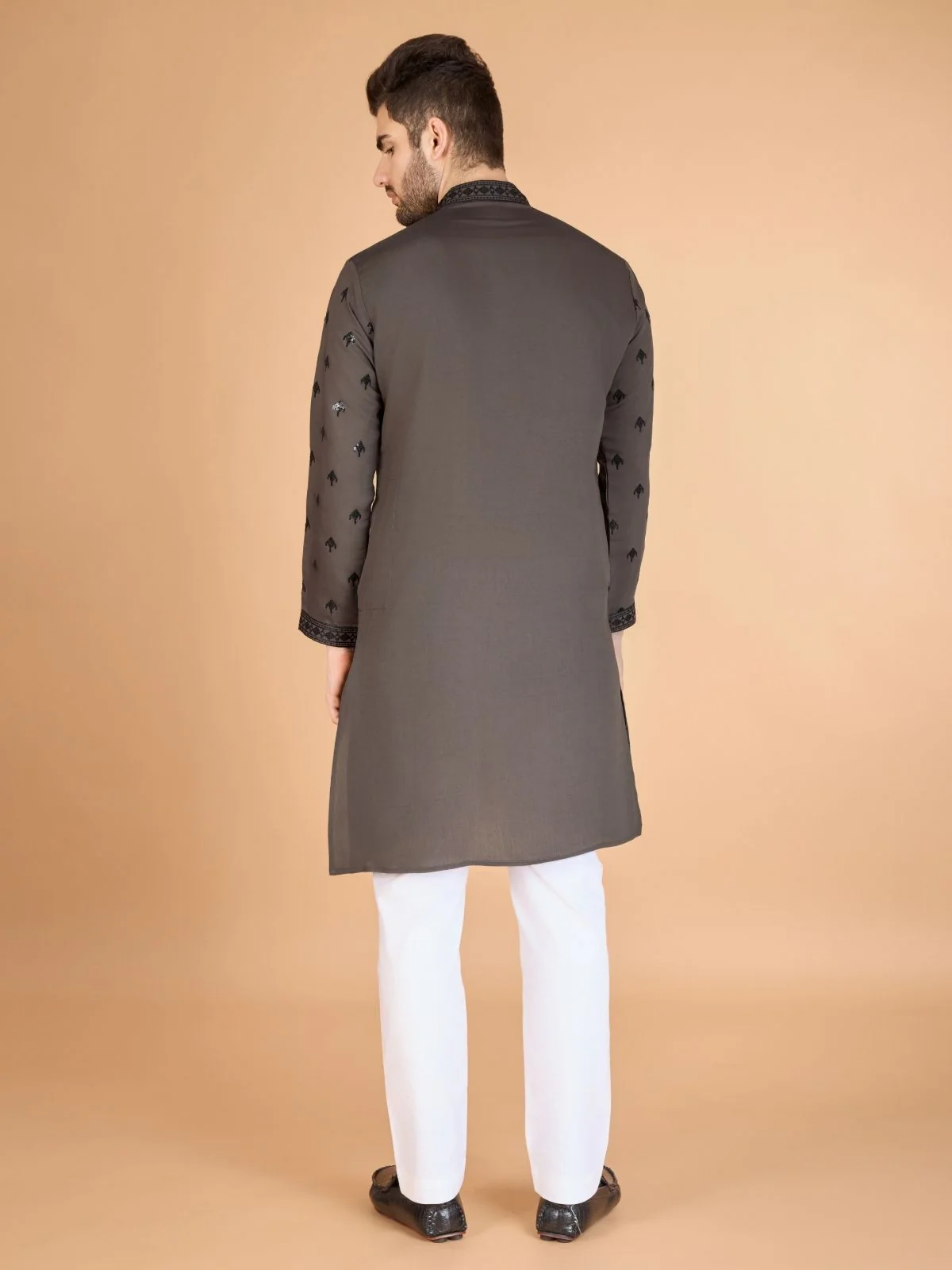 Odette Brown Viscose Silk Sequence Stitched Kurta For Men - Image 5