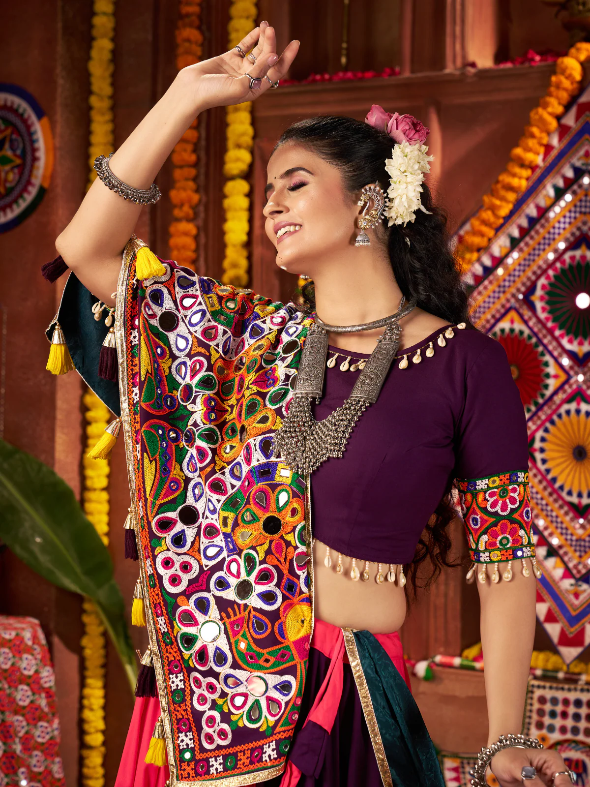 Odette Coral Cotton Blend Embroidered Semi-Stitched lehenga For Women - Image 5