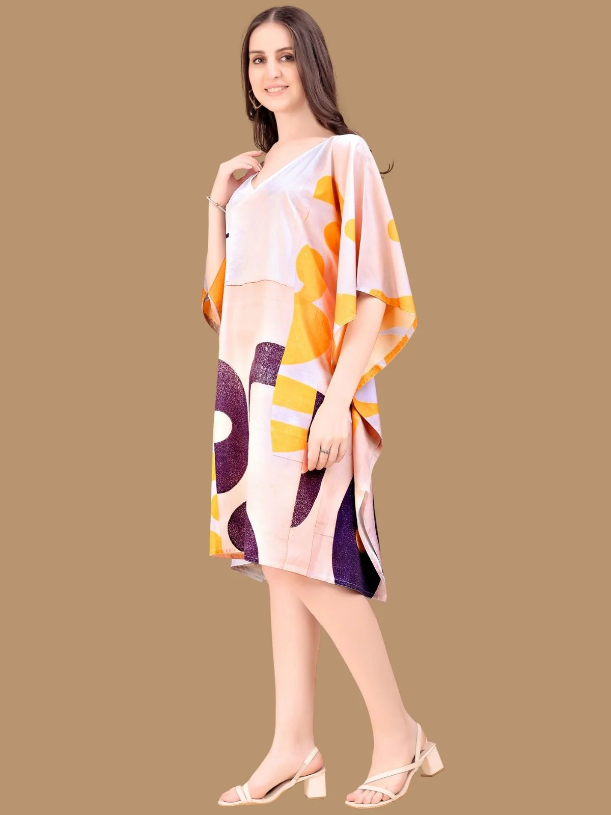 Odette Cream Crepe Printed Kaftan For Women - Image 2
