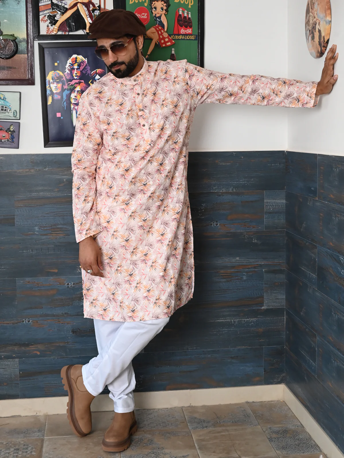 Odette Cream Embroidered Cotton Kurta Set For Men - Image 3