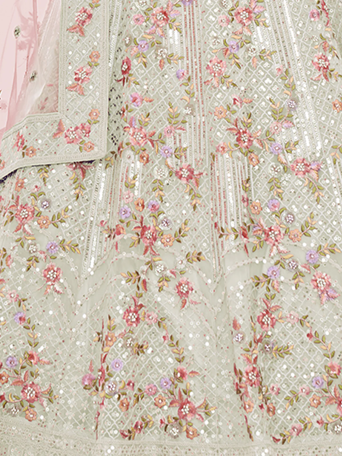 Odette Cream Embroidered Soft Net Semi Stitched Lehenga With Blouse For Women - Image 6