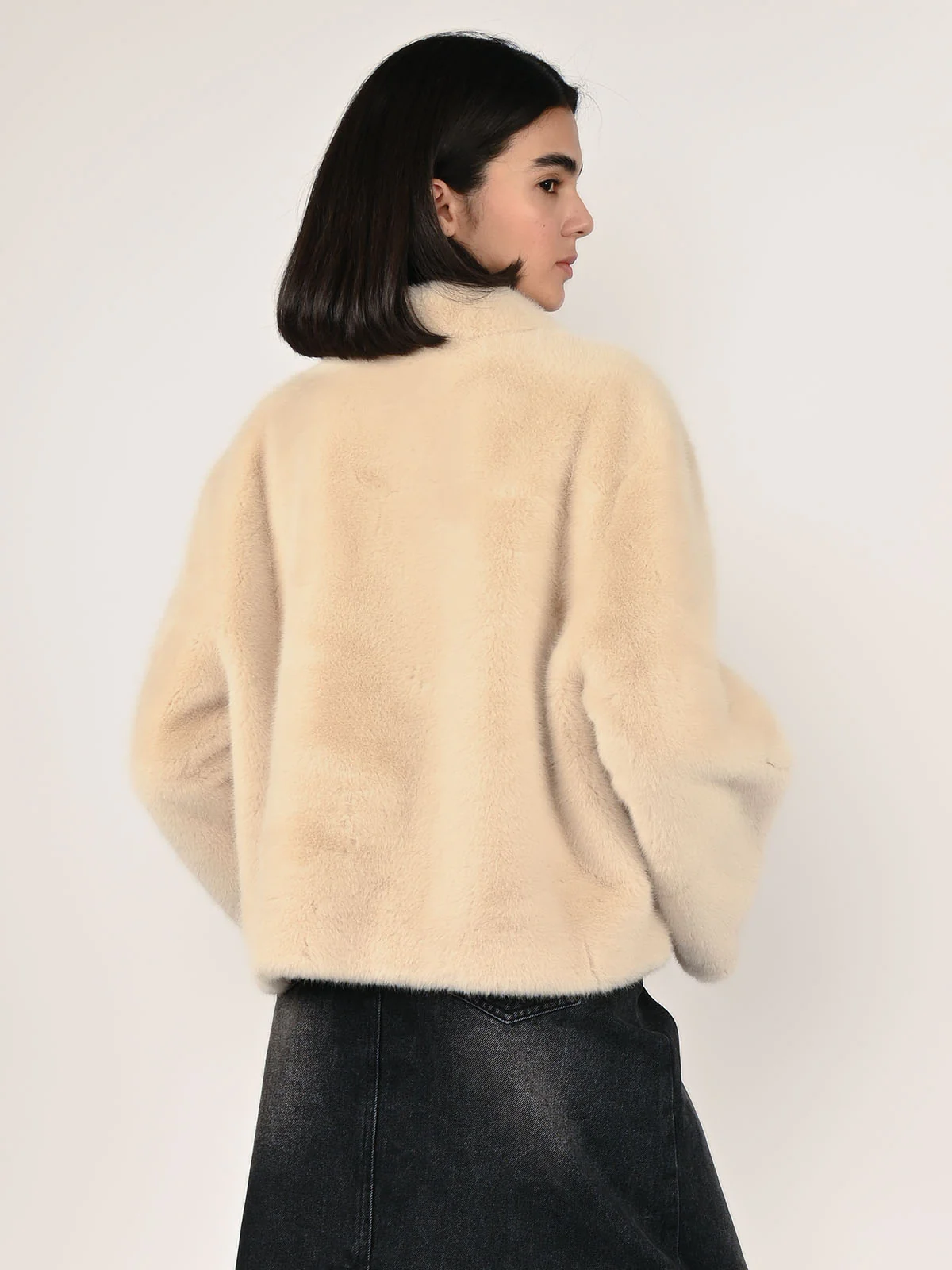Odette Cream Faux Fur Solid Jacket For Women - Image 4