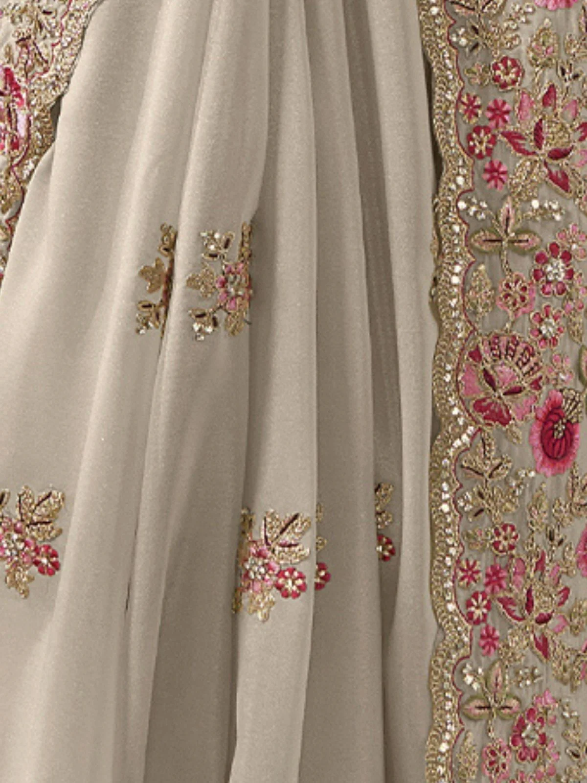 Odette Cream Georgette Embroidered Elegant Saree For Women - Image 4