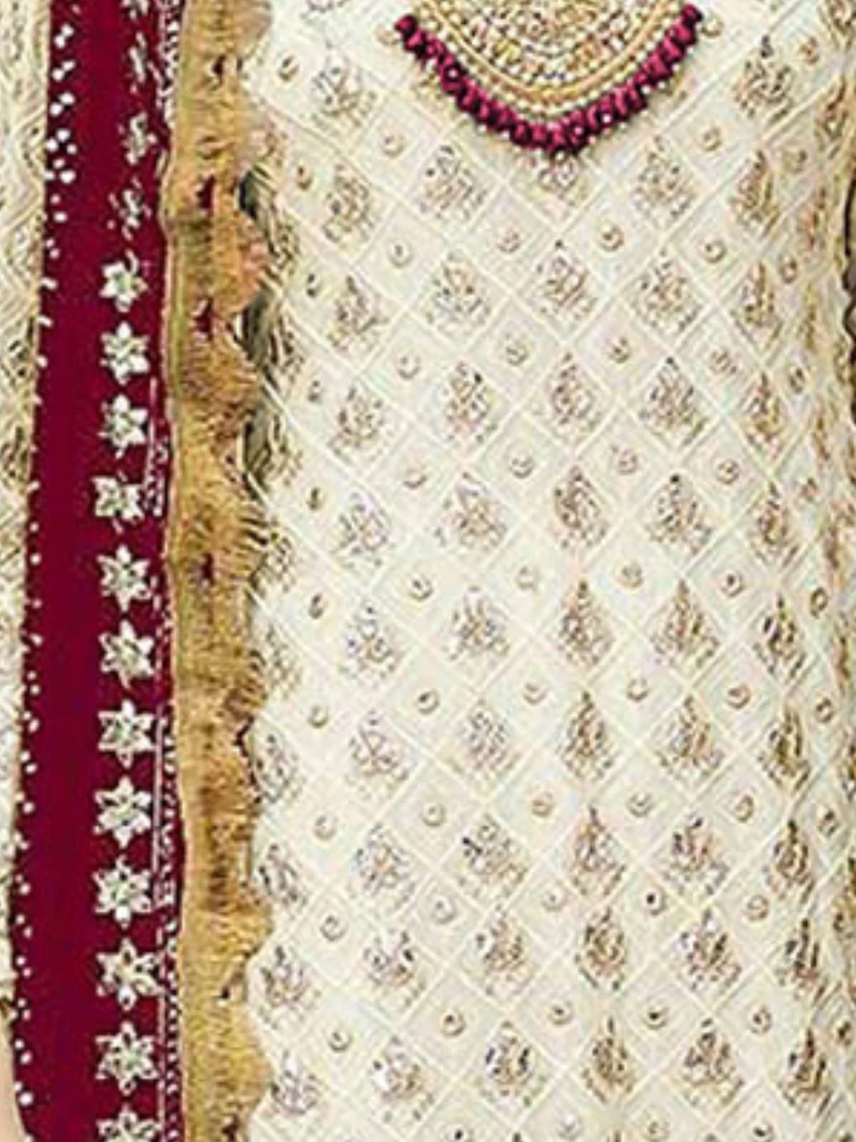 Odette Cream Georgette Embroidered Semi Stitched Kurta Set For Women - Image 3