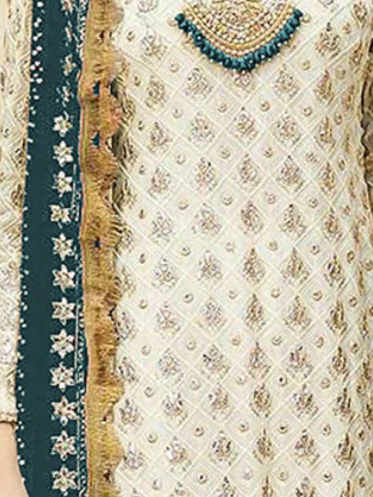Odette Cream Georgette Embroidered Semi Stitched Kurta Set For Women - Image 3