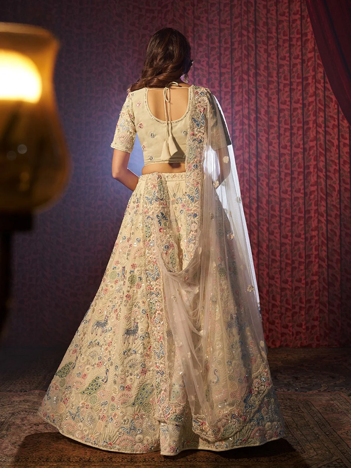 Odette Cream Georgette Embroidered Semi-Stitched Lehenga For Women - Image 4