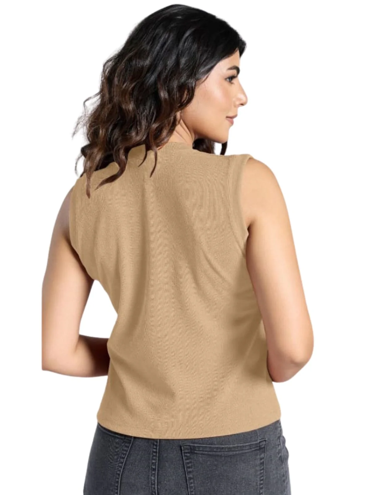 Odette Cream Knited Solid Top For Women - Image 3
