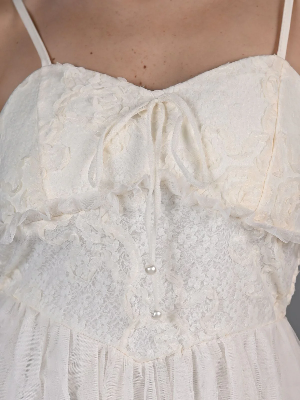 Odette Cream Lace Work Net Stitched Western Dress for Women - Image 5