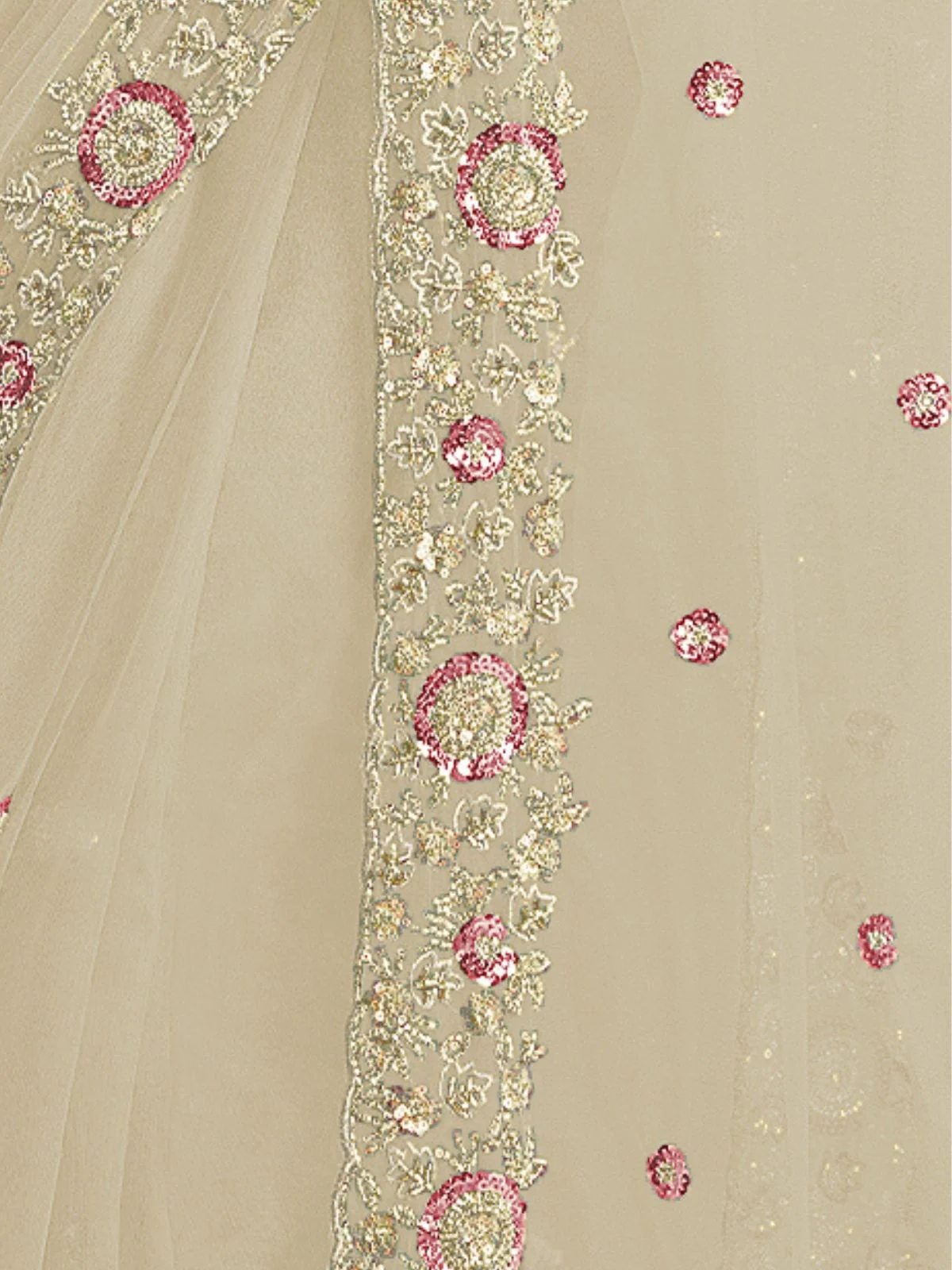 Odette Cream Net Embellished Elegant Saree For Women - Image 4