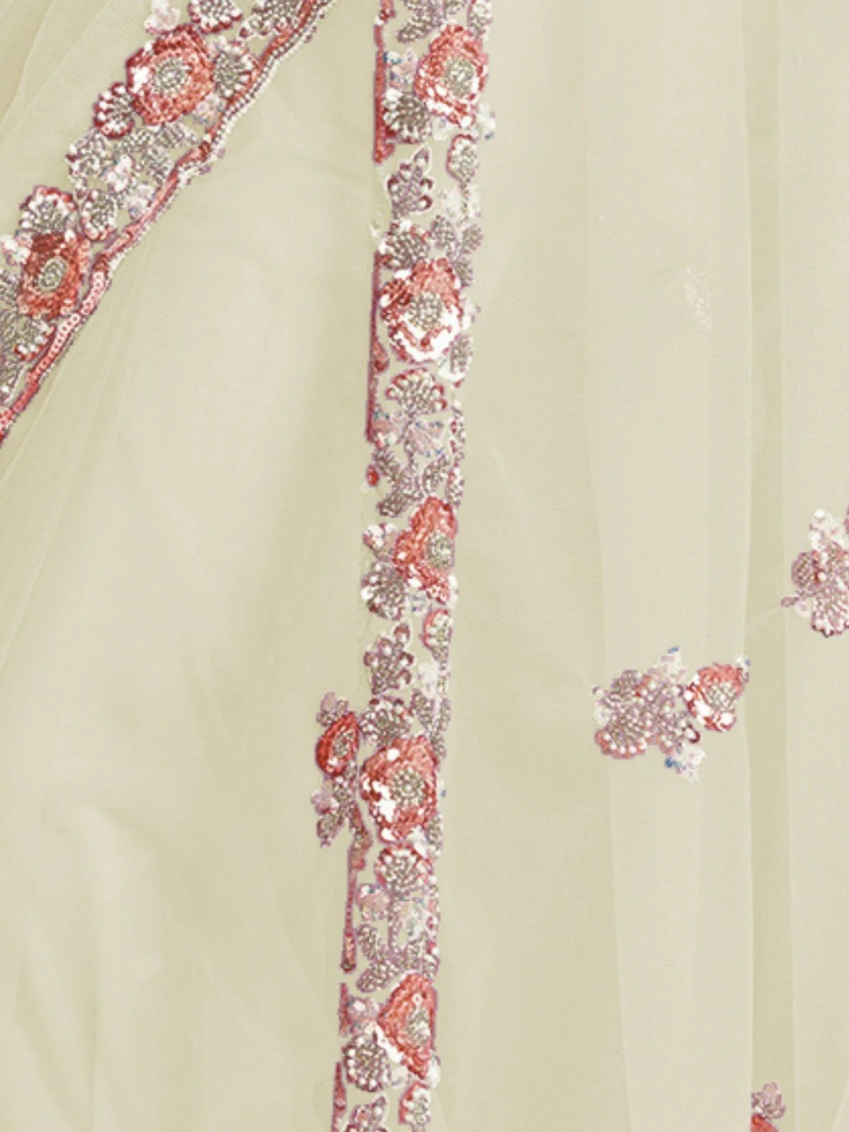 Odette Cream Net Embellished Elegant Saree For Women - Image 4