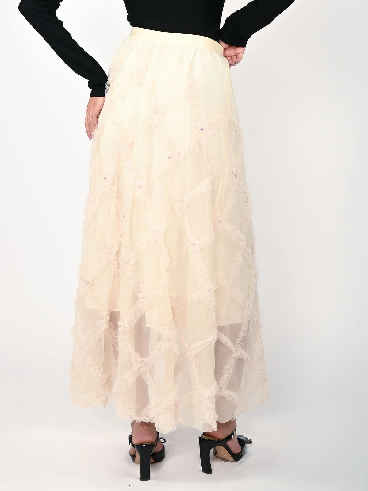 Odette Cream Net Frill Work Skirt For Women - Image 4