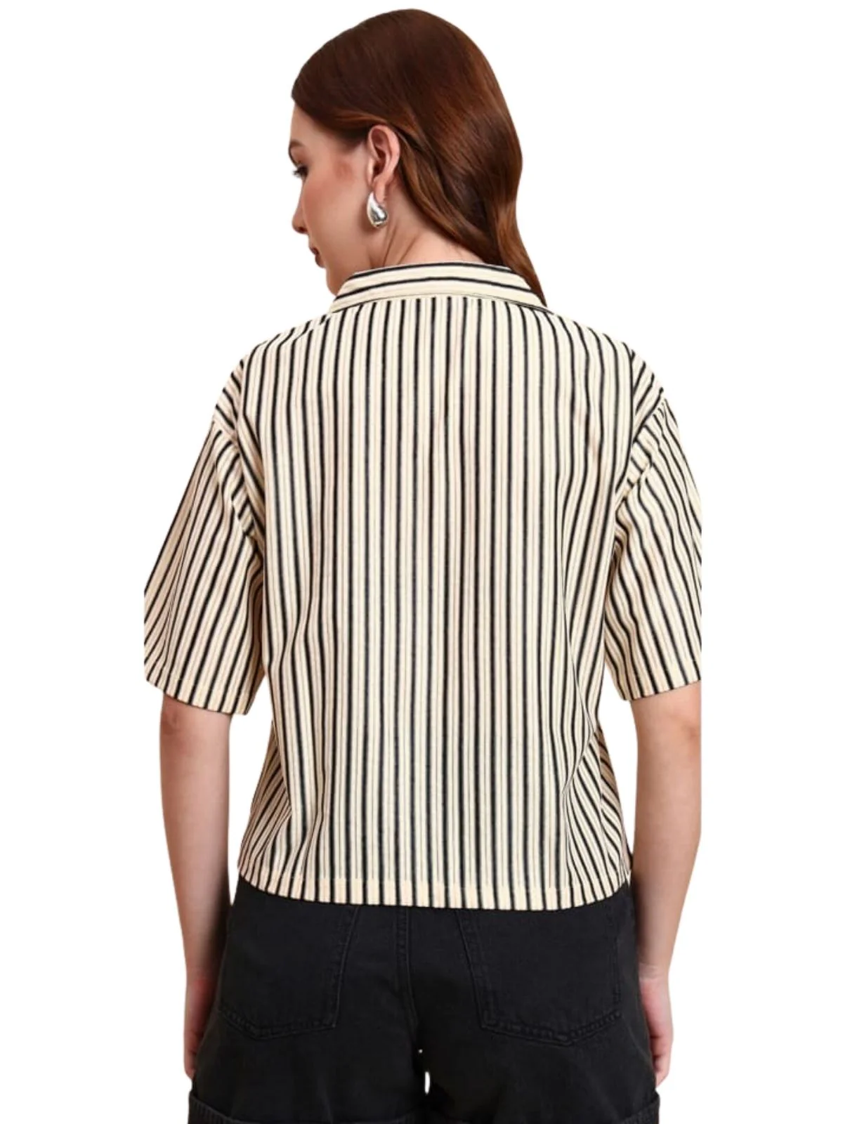 Odette Cream Poly Cotton Printed Shirt For Women - Image 3
