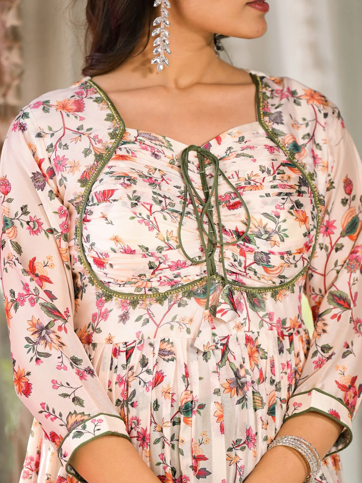 Odette Cream  Printed Georgette Stitched Kurta Set For Women - Image 7
