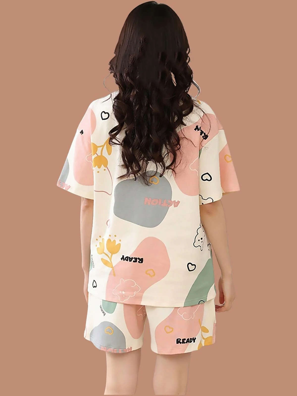 Odette Cream Printed Night Suits For Women - Image 3