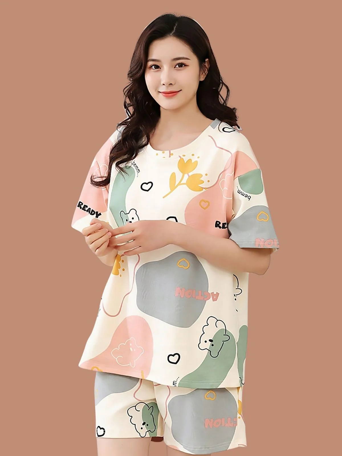 Odette Cream Printed Night Suits For Women - Image 4