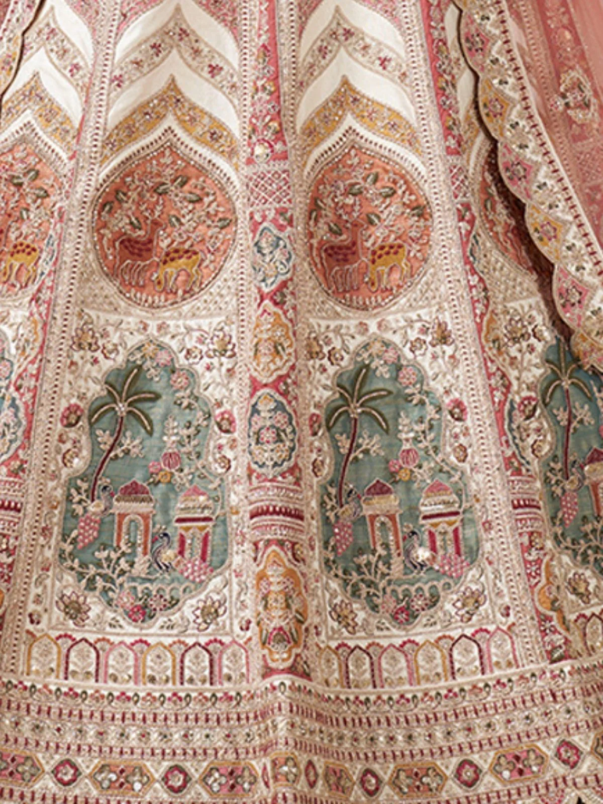 Odette Cream Silk Blend Embroidered Semi-Stitched Lehenga For Women - Image 4