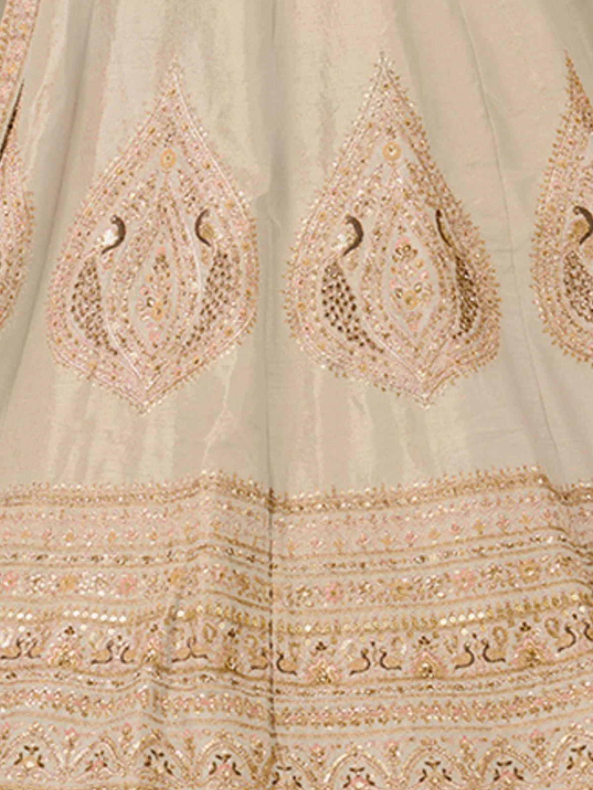 Odette Cream Silk Blend Embroidered Semi-Stitched Lehenga For Women - Image 4