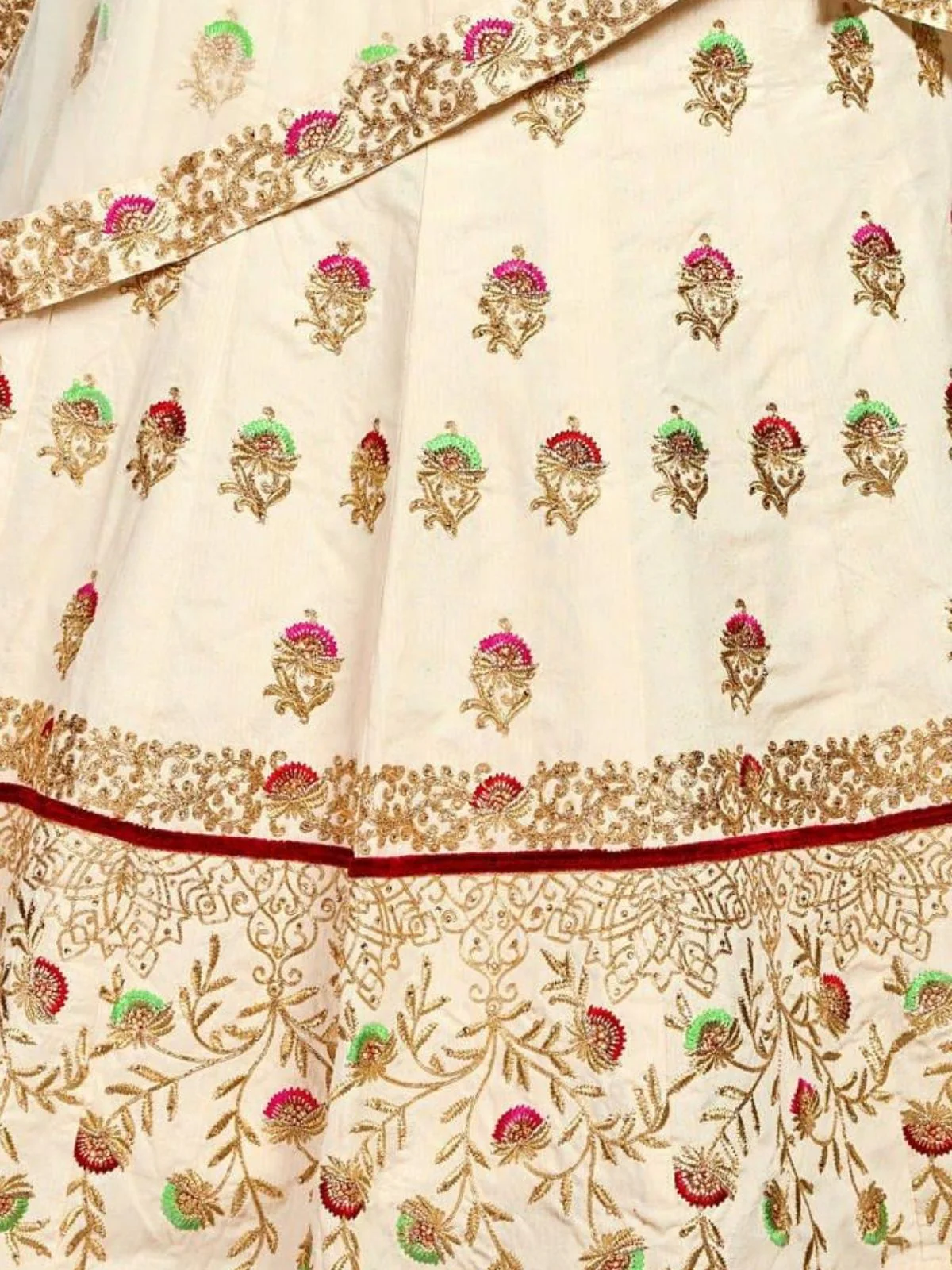 Odette Cream Silk Blend Embroidered Semi Stitched Lehenga With Blouse For Women - Image 5