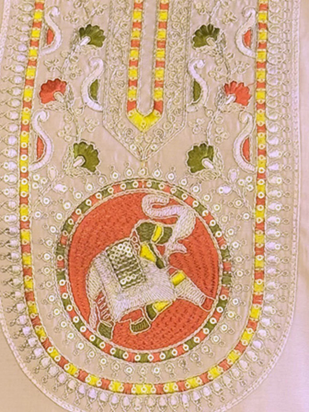 Odette Cream Silk Blend Embroidered Stitched Kurta Set For Women - Image 5