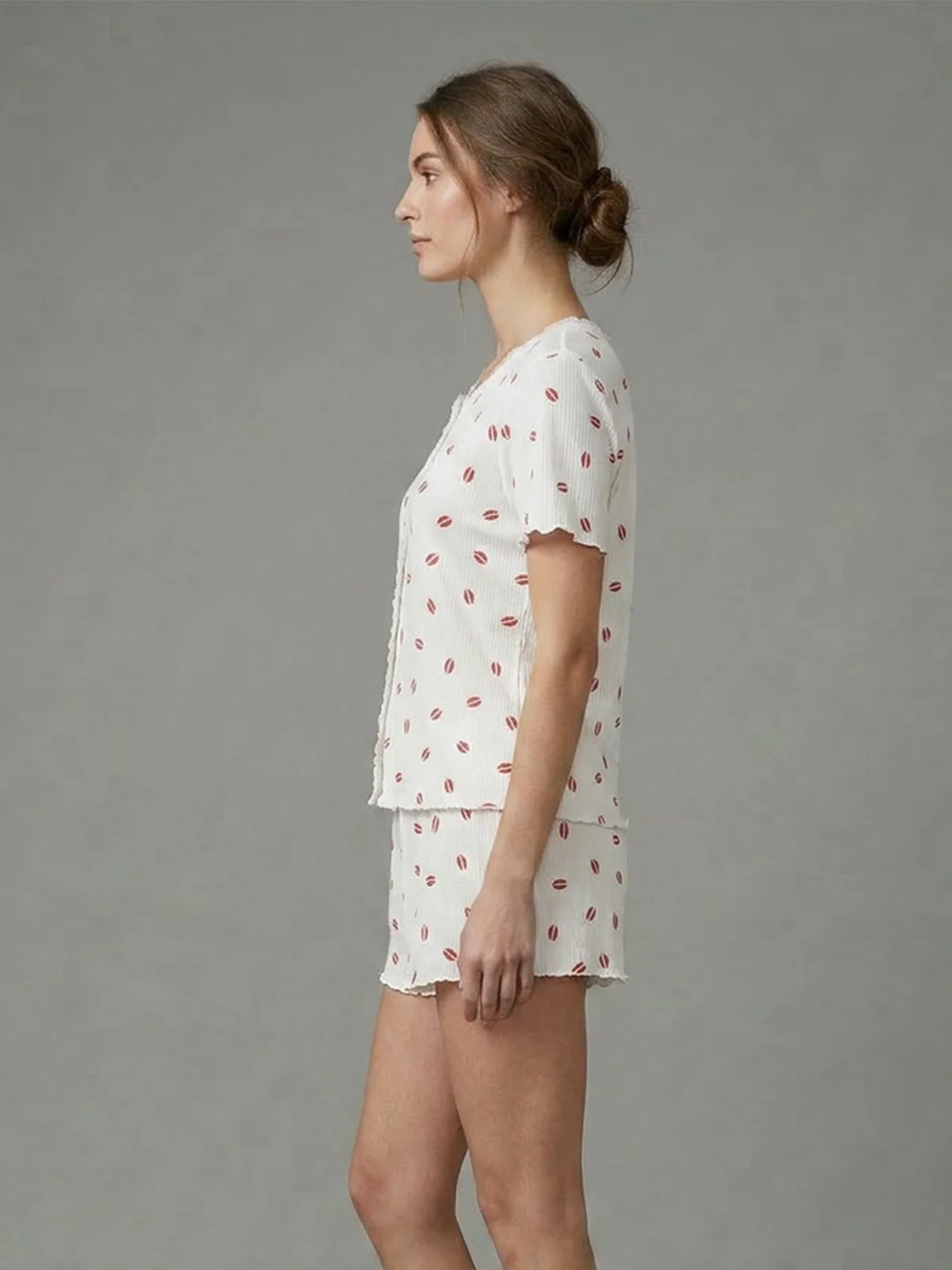 Odette Cream Silk Wool Printed Night Dress For Women - Image 2