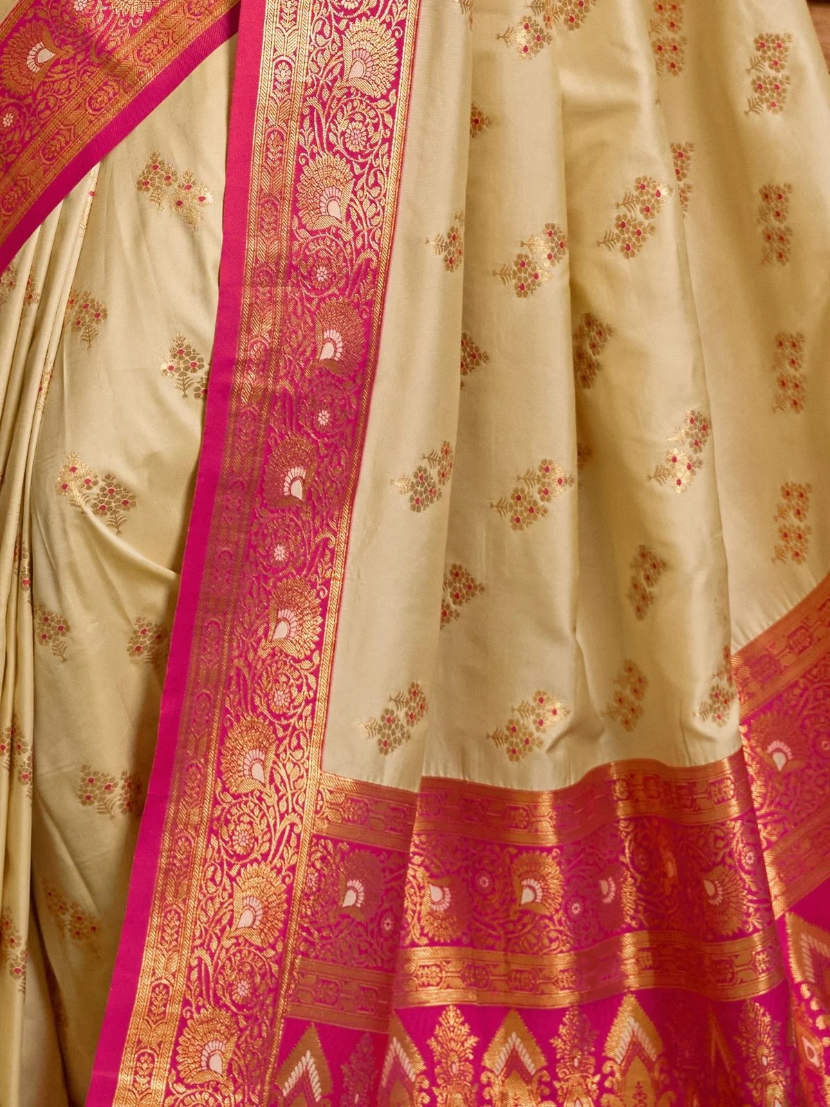 Odette Cream Silk Woven Saree For Women - Image 5