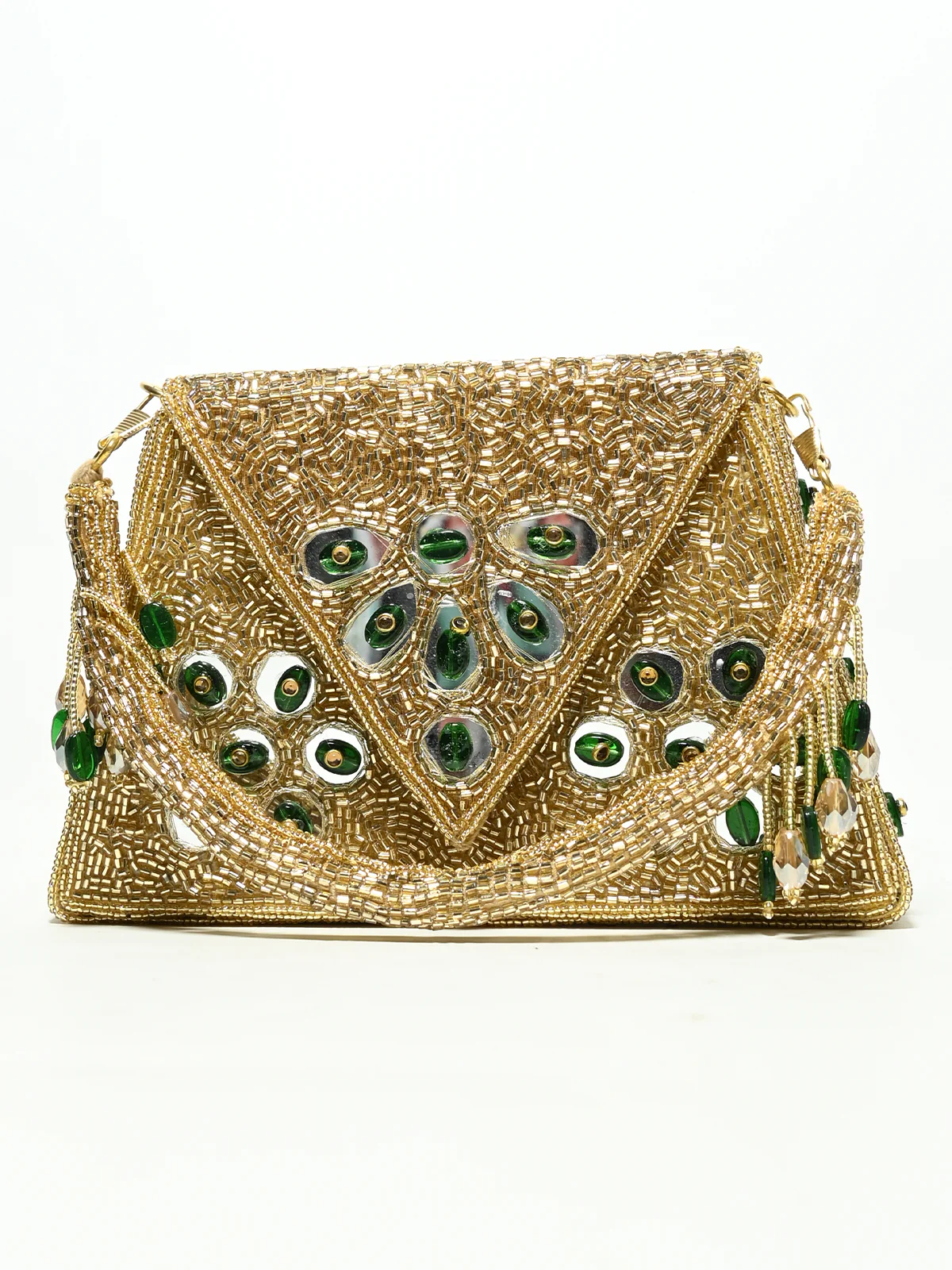 Odette Cream Suede Cutdana And Mirror Work Embellished Clutch For Women - Image 2