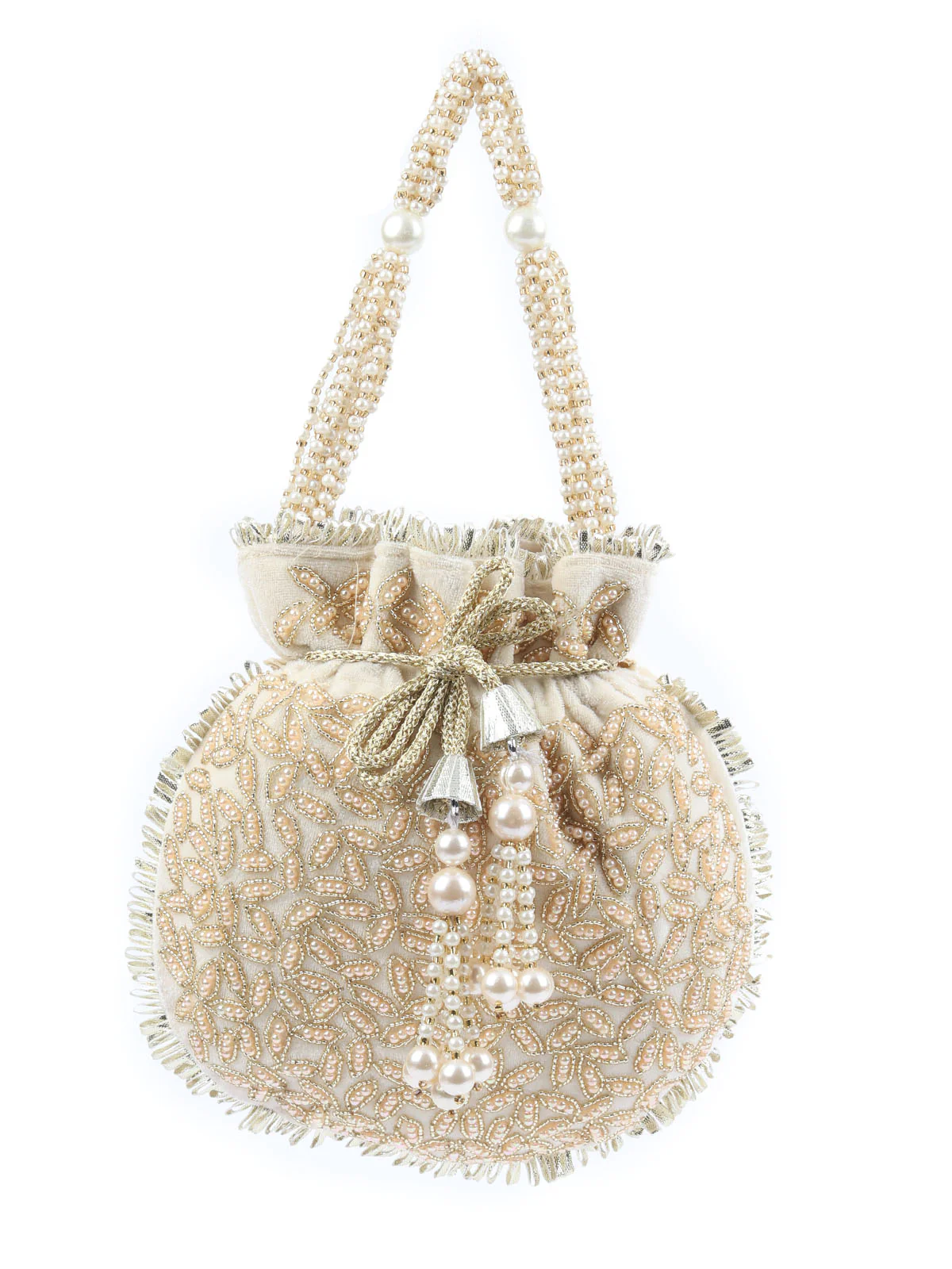 Odette Cream Velvet Embellished Potli For Women - Image 3