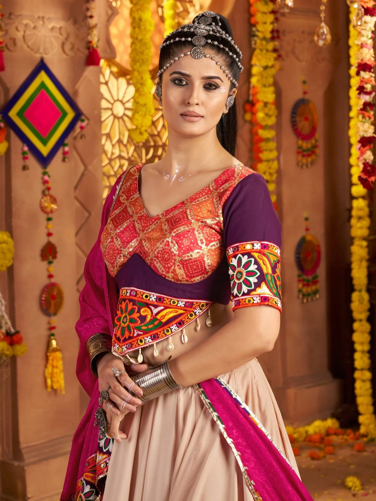 Odette Cream Viscose Rayon Embroidered Semi-Stitched lehenga With Stunning Tassels For Women - Image 4