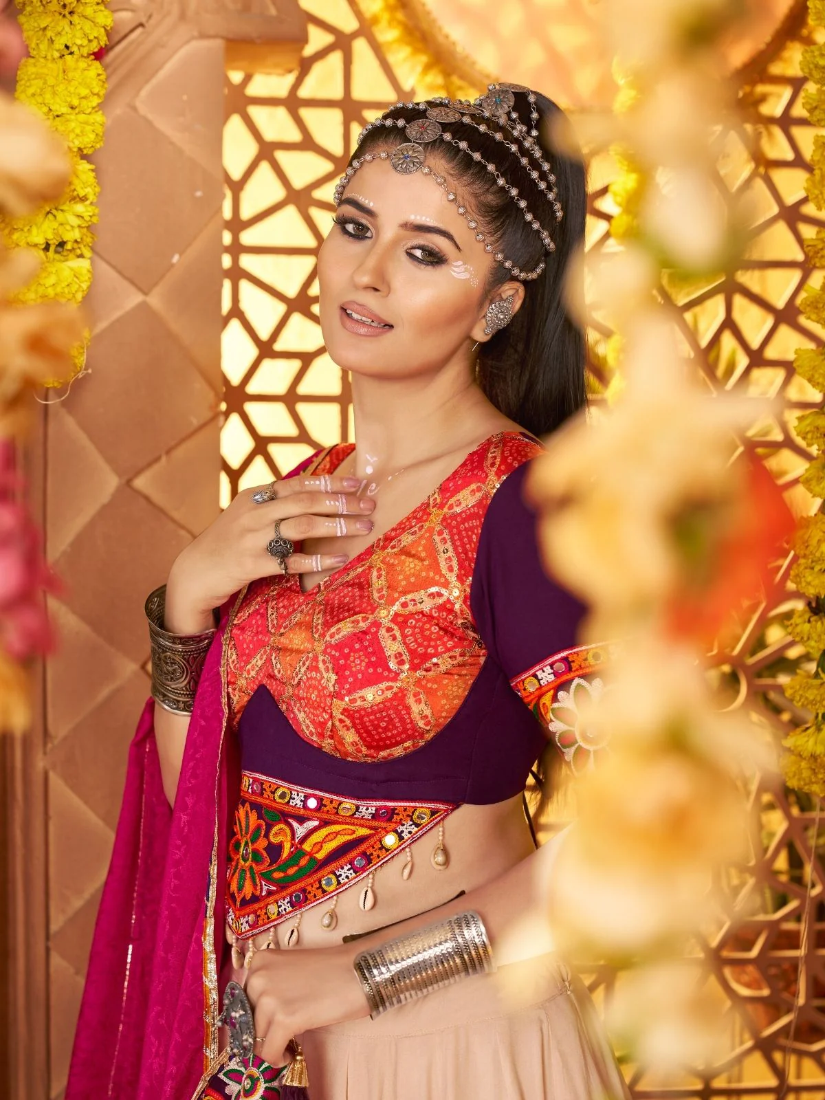 Odette Cream Viscose Rayon Embroidered Semi-Stitched lehenga With Stunning Tassels For Women - Image 6