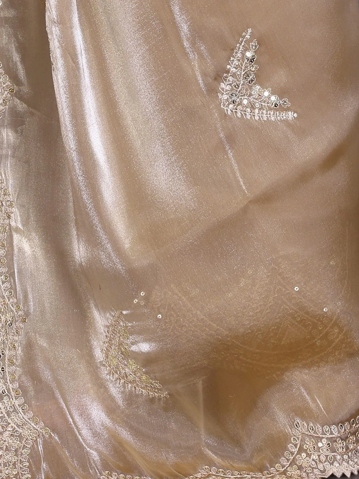 Odette Dark Beige Chiffon Embroidered Saree For Women - Image 5