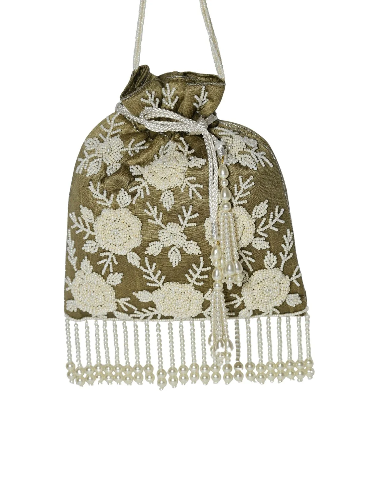 Odette Dark Beige Jute Embellished Potli For Women - Image 6