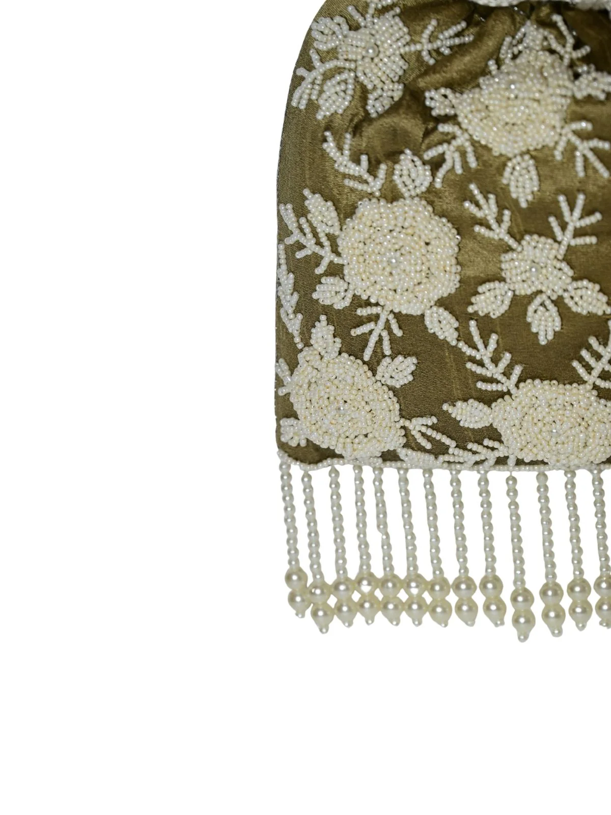 Odette Dark Beige Jute Embellished Potli For Women - Image 9