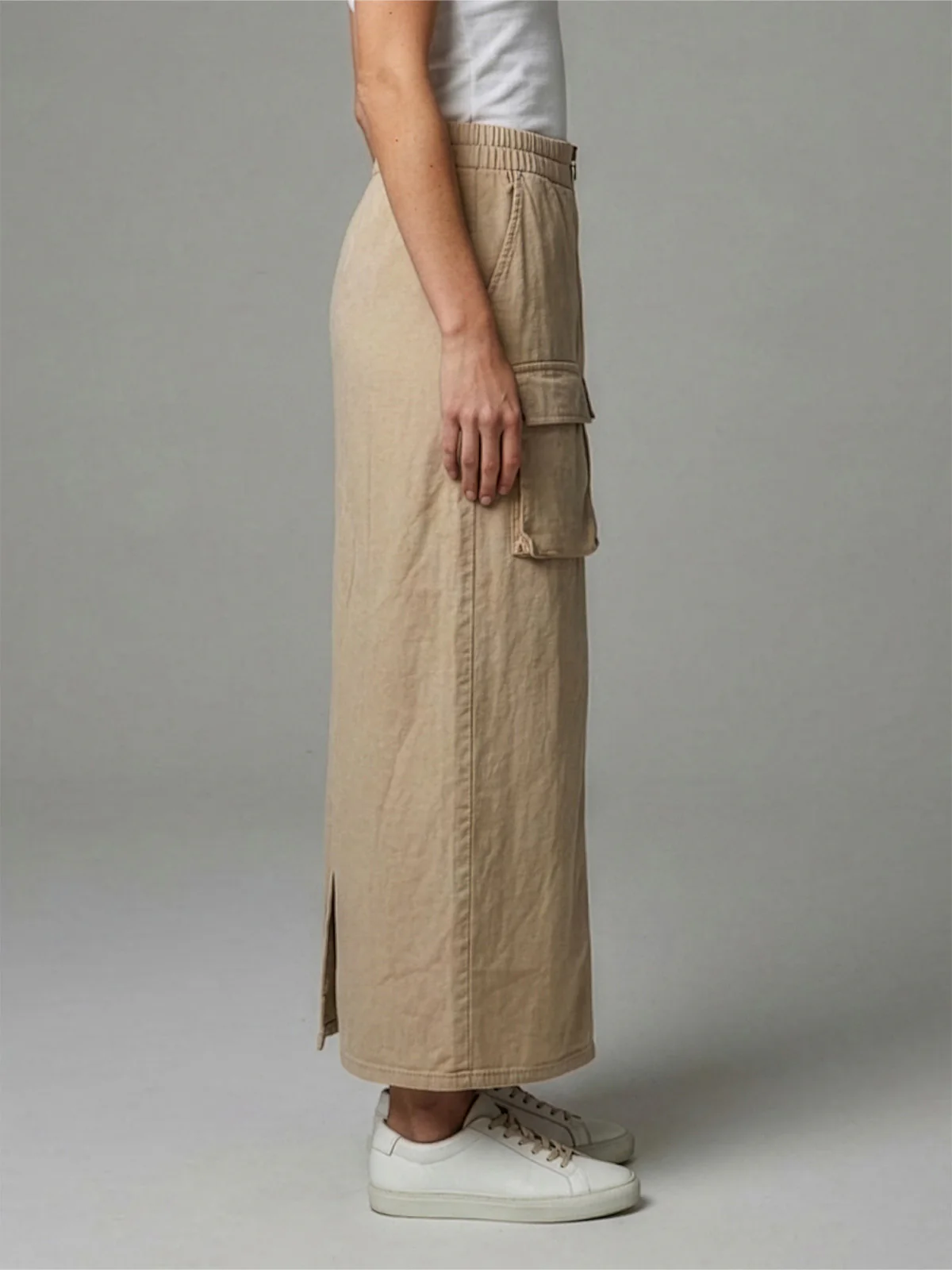 Odette Dark Beige Poly Cotton Solid Skirt For Women - Image 2