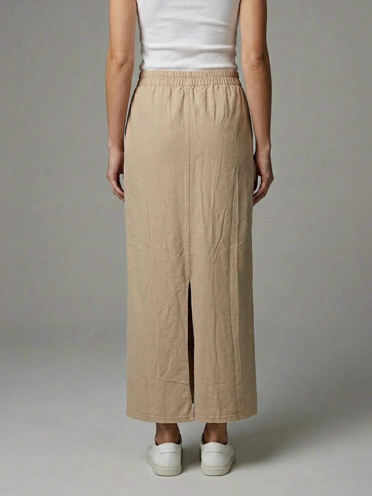Odette Dark Beige Poly Cotton Solid Skirt For Women - Image 3