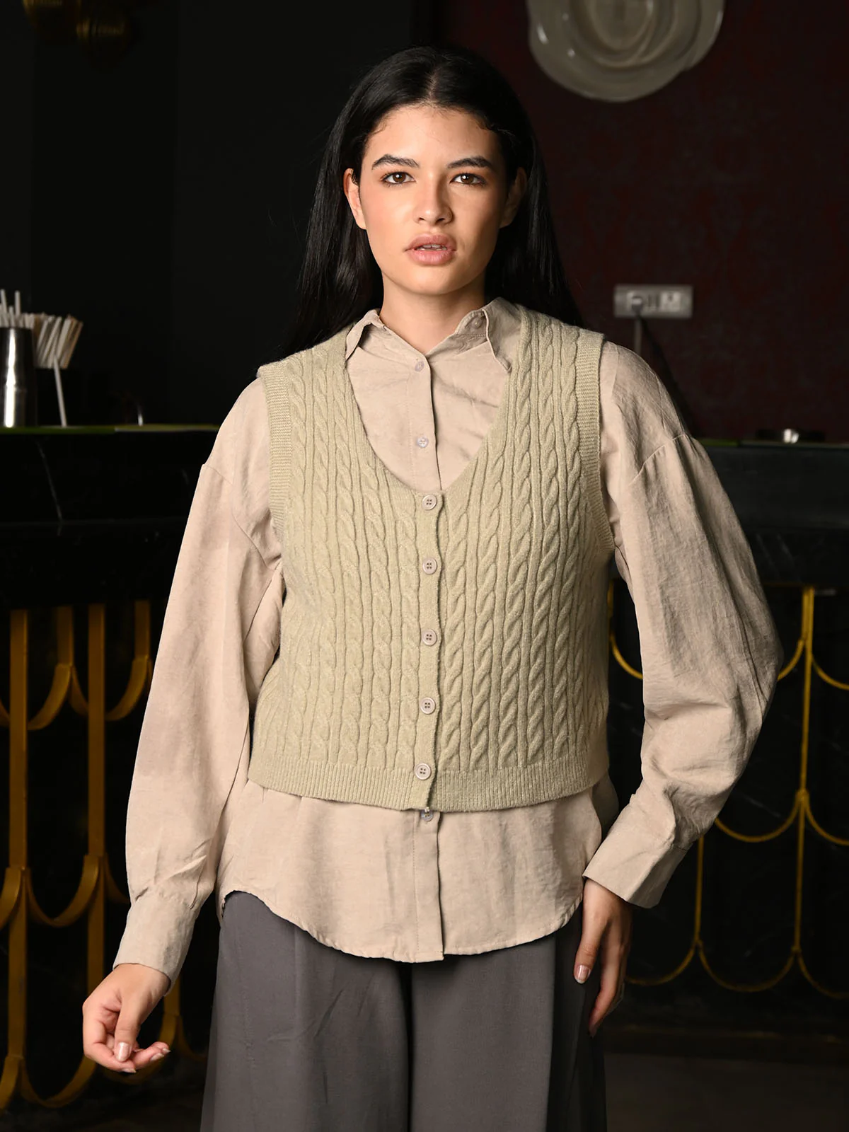 Odette Dark Beige Polyester Shirt For Women - Image 2