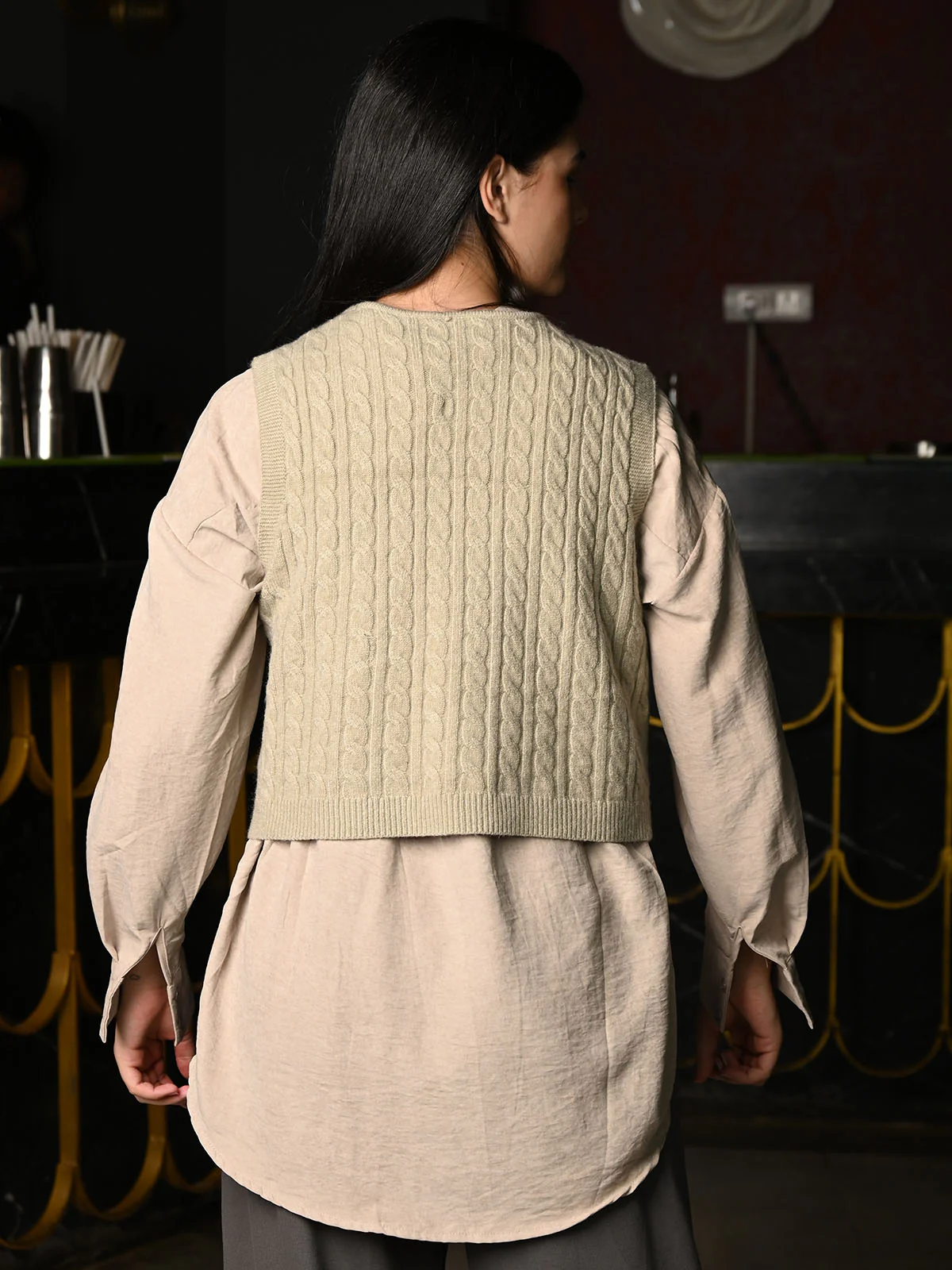 Odette Dark Beige Polyester Shirt For Women - Image 4