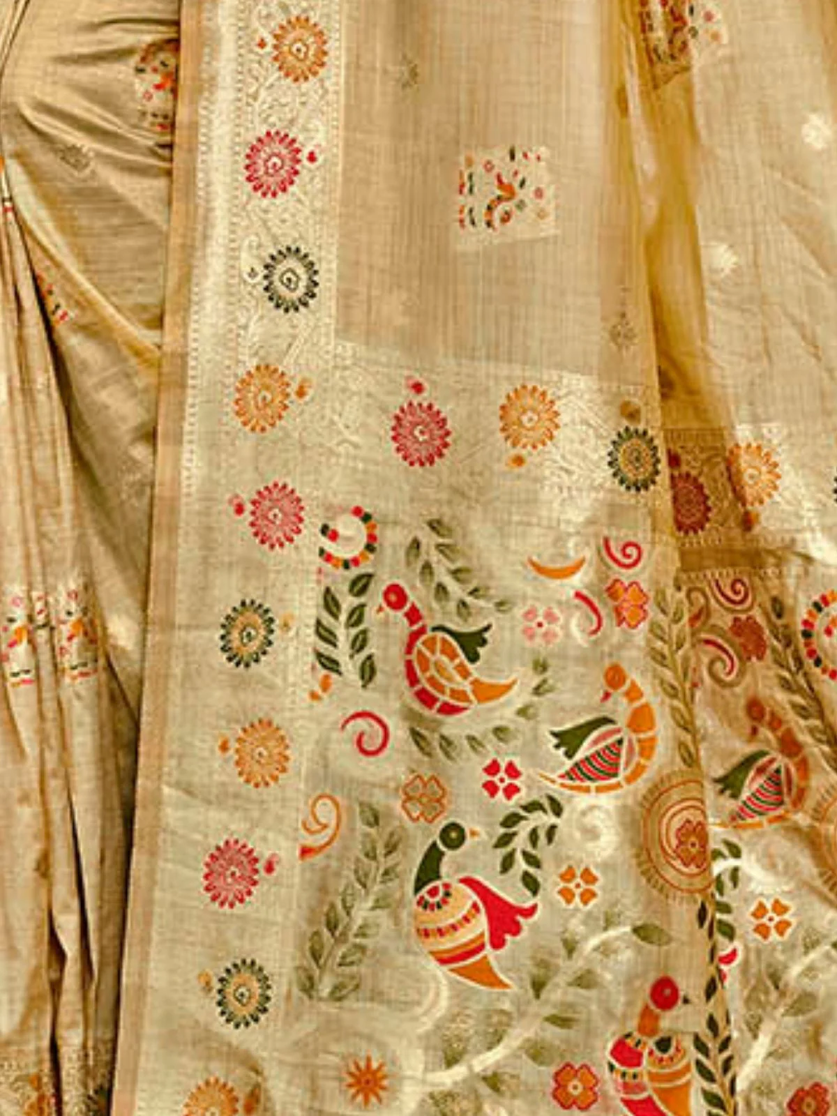 Odette Dark Beige Silk Blend Printed Saree For Women - Image 3