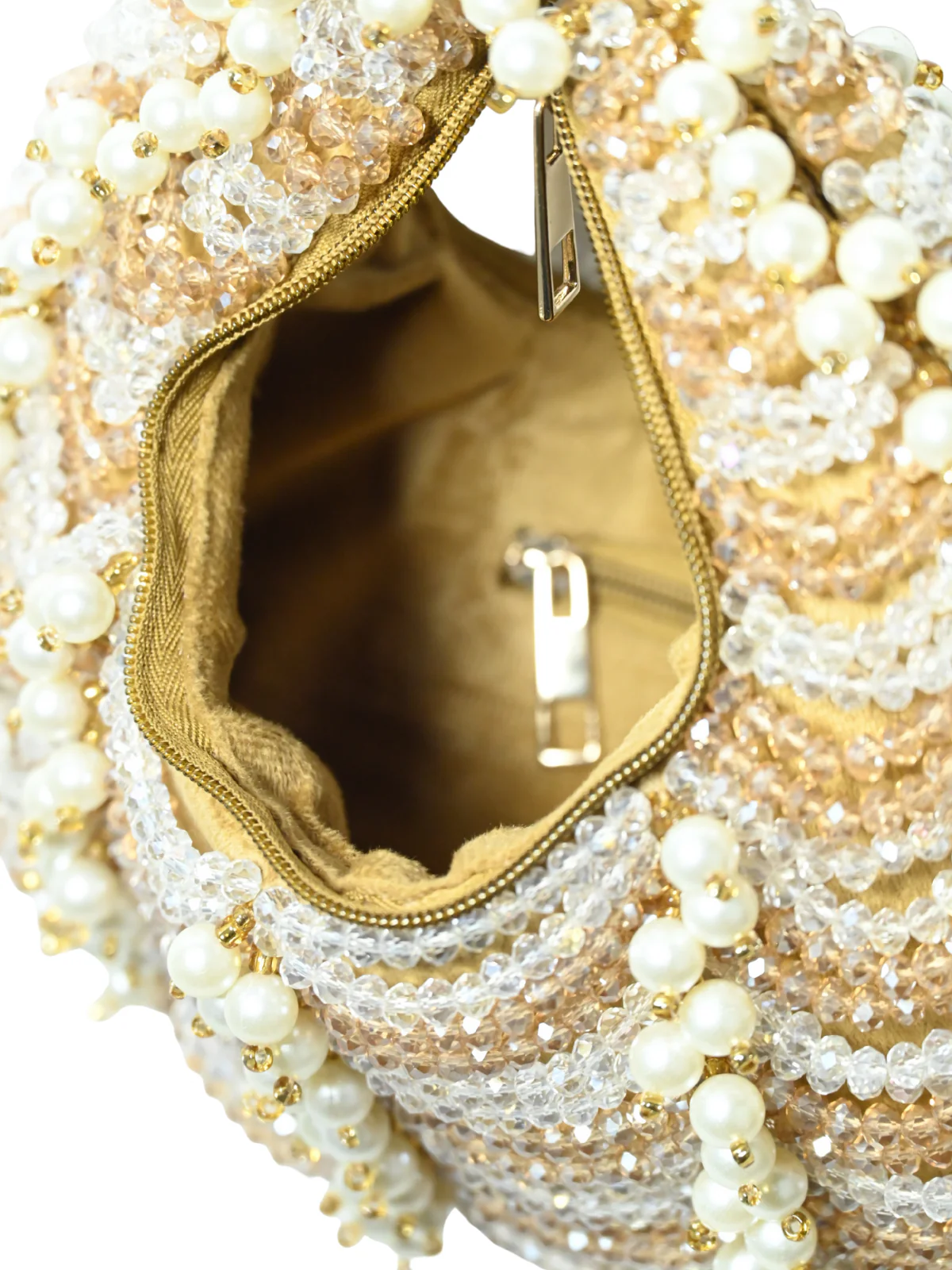 Odette Dark Beige Suede Embellished Clutch For Women - Image 6