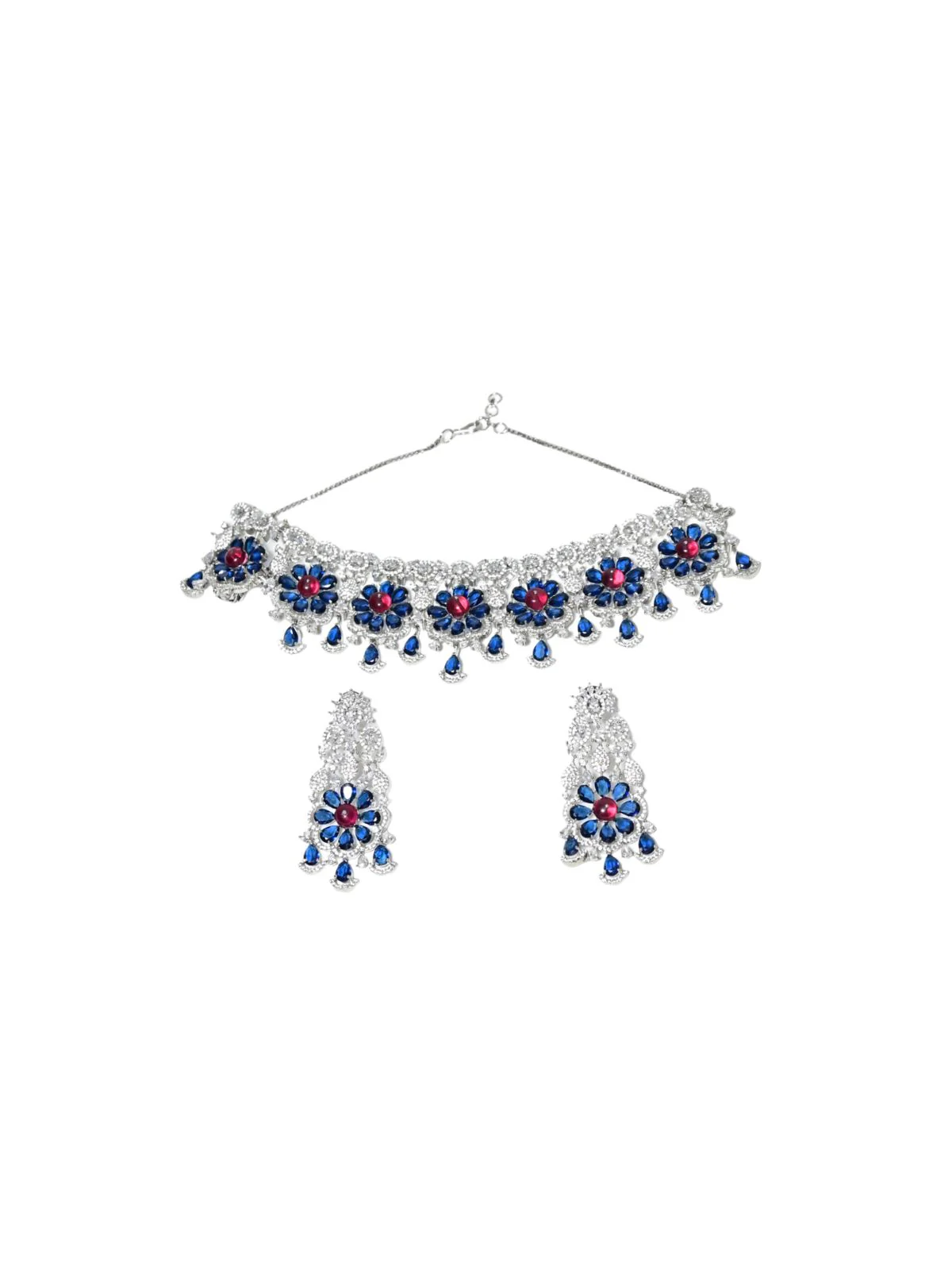 Odette Dark Blue Alloy Embellished Jewellery Set For Women - Image 3