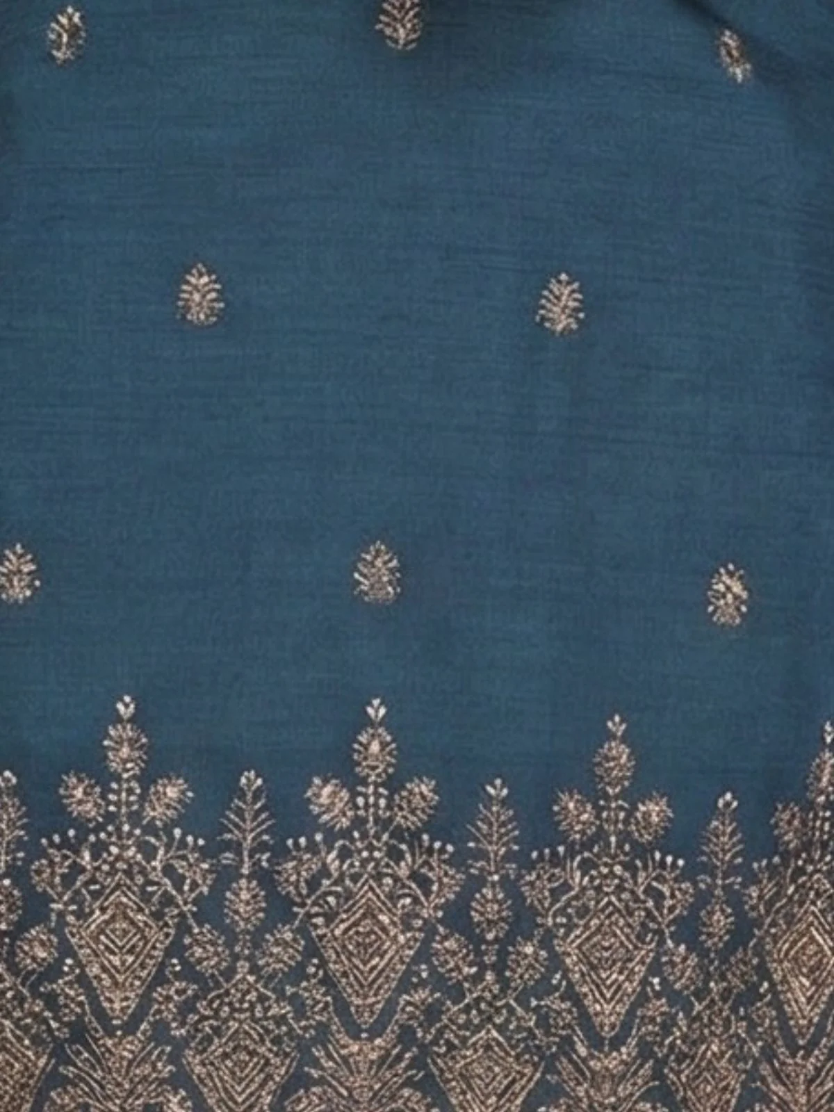 Odette Dark Blue Cotton Blend Embroidered Solid Kurta For Men - Image 6