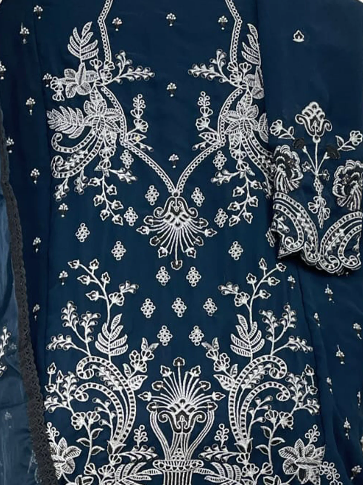 Odette Dark Blue Georgette Embroidered Semi Stitched Salwar Suit For Women - Image 3