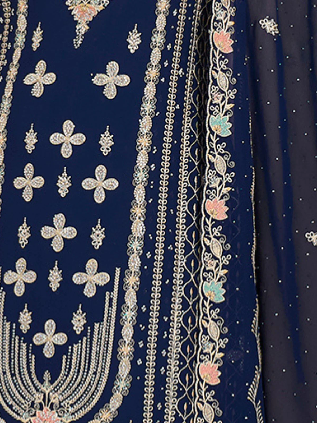 Odette Dark Blue Georgette Embroidered Stitched Kurta Set For Women - Image 5
