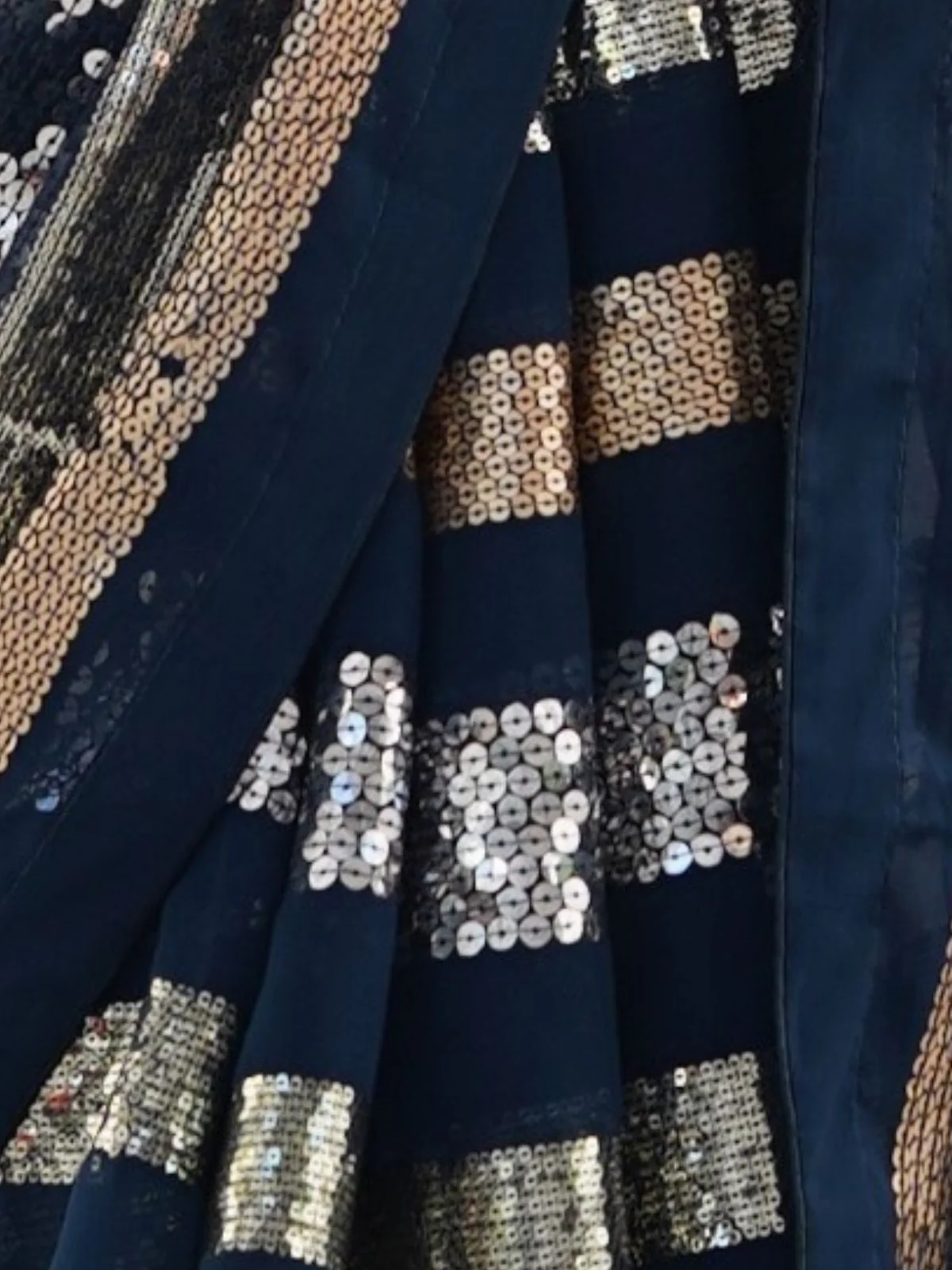 Odette Dark Blue Georgette Sequins Saree With Unstitched Blouse For Women - Image 5